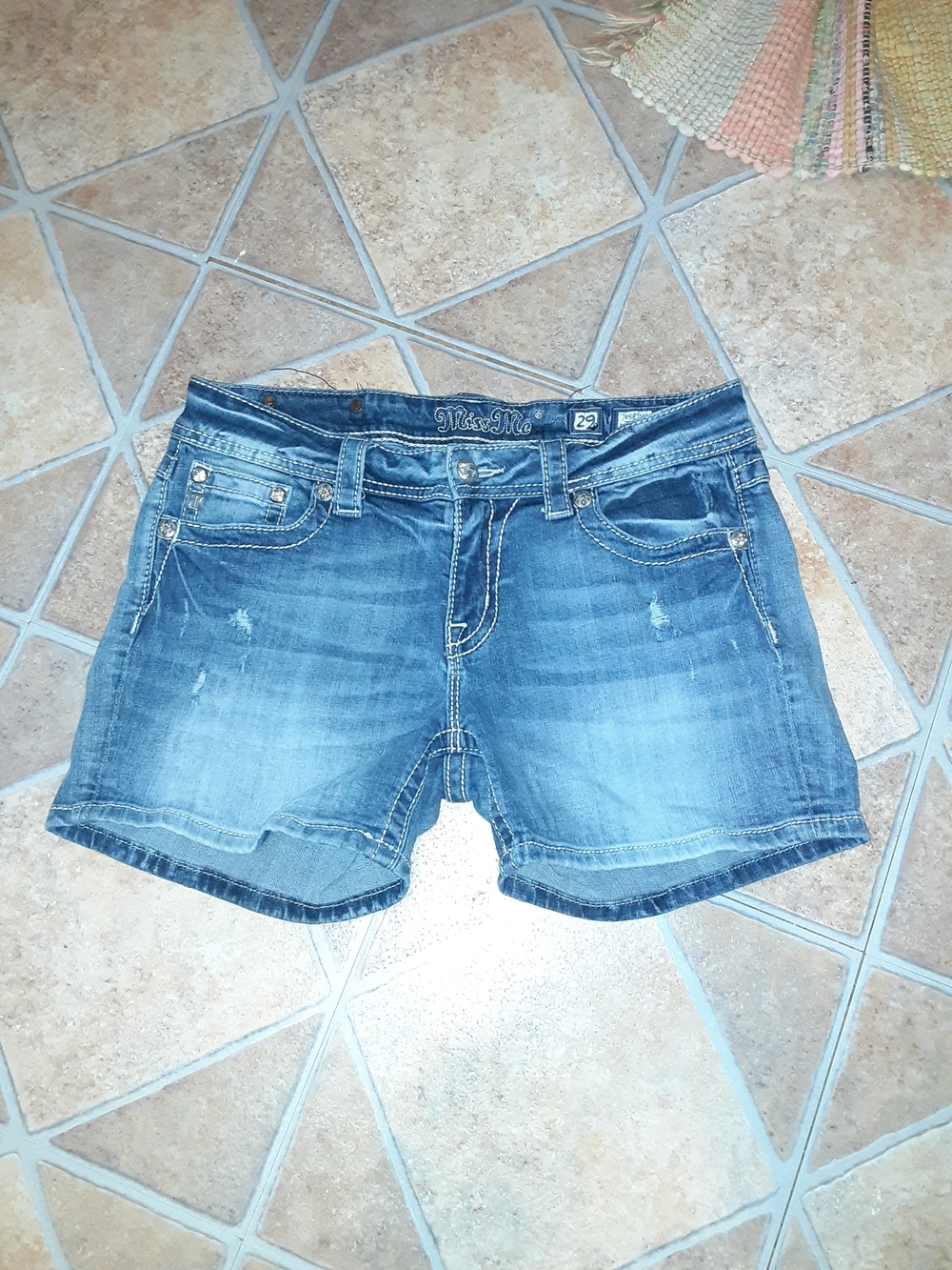 Miss Me Distressed Medium Blue Denim Shorts